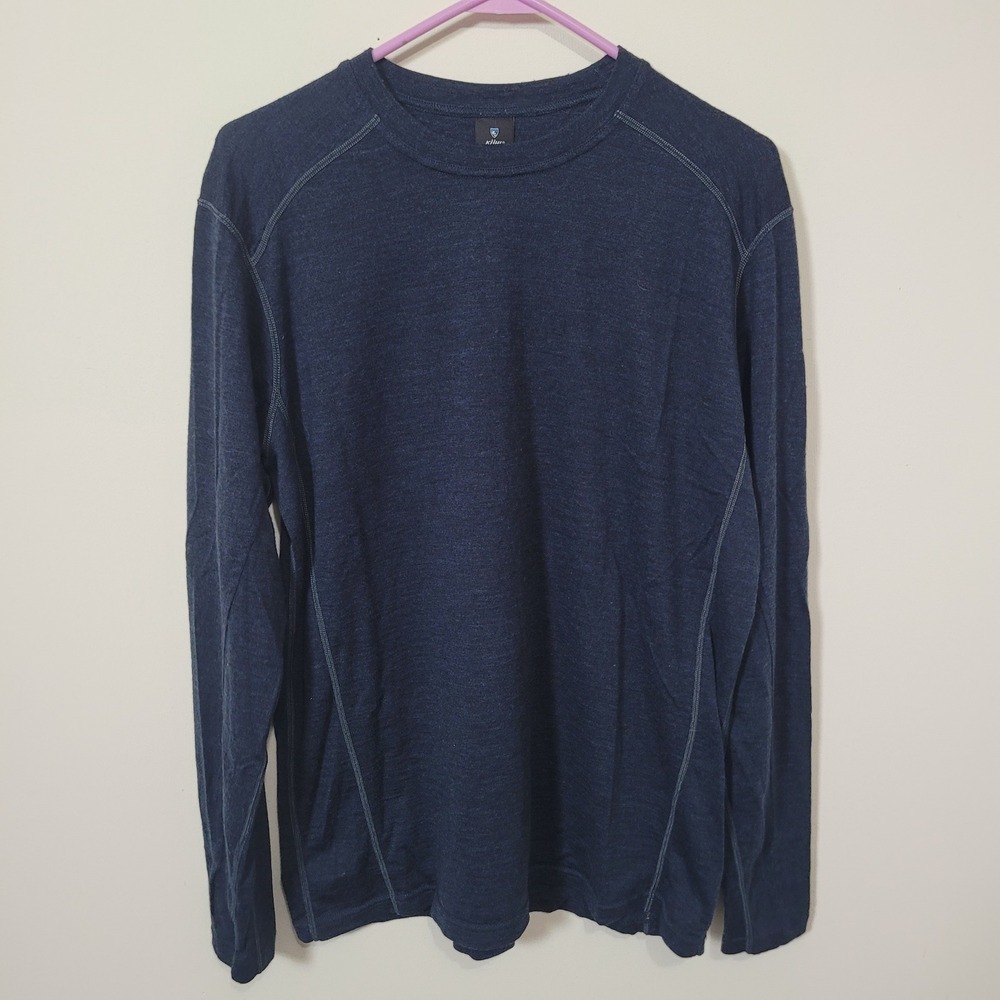 KUHL Size L Merino Wool Base Layer Navy Blue Long Sleeve Pullover Thumbholes